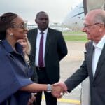 Minister of Industry, Trade, and Investment, Dr Jumoke Oduwole receiving the Vice president of Brazil, Geraldo Alckmin, on arrival to the country