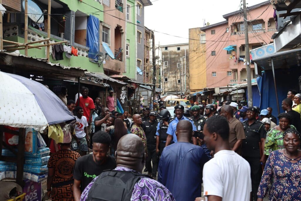 Police officers led by the CP during the arrest of a suspected 55-year-old Samsideen Oladiti for murder and assault. Source: Lagos Police Command