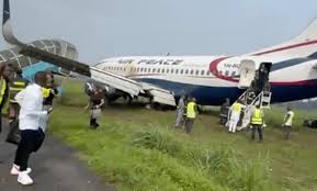 Scene of the Run-way Skid off involving Air Peace on July 13, at Port Harcourt
