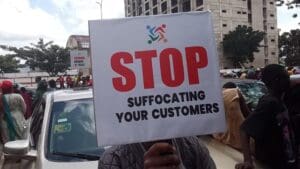Protesters at CBN headquarters on Wednesday