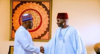 Adamawa governor Ahmadu Fintiri welcomes Abdulaziz Nyako back to APC
