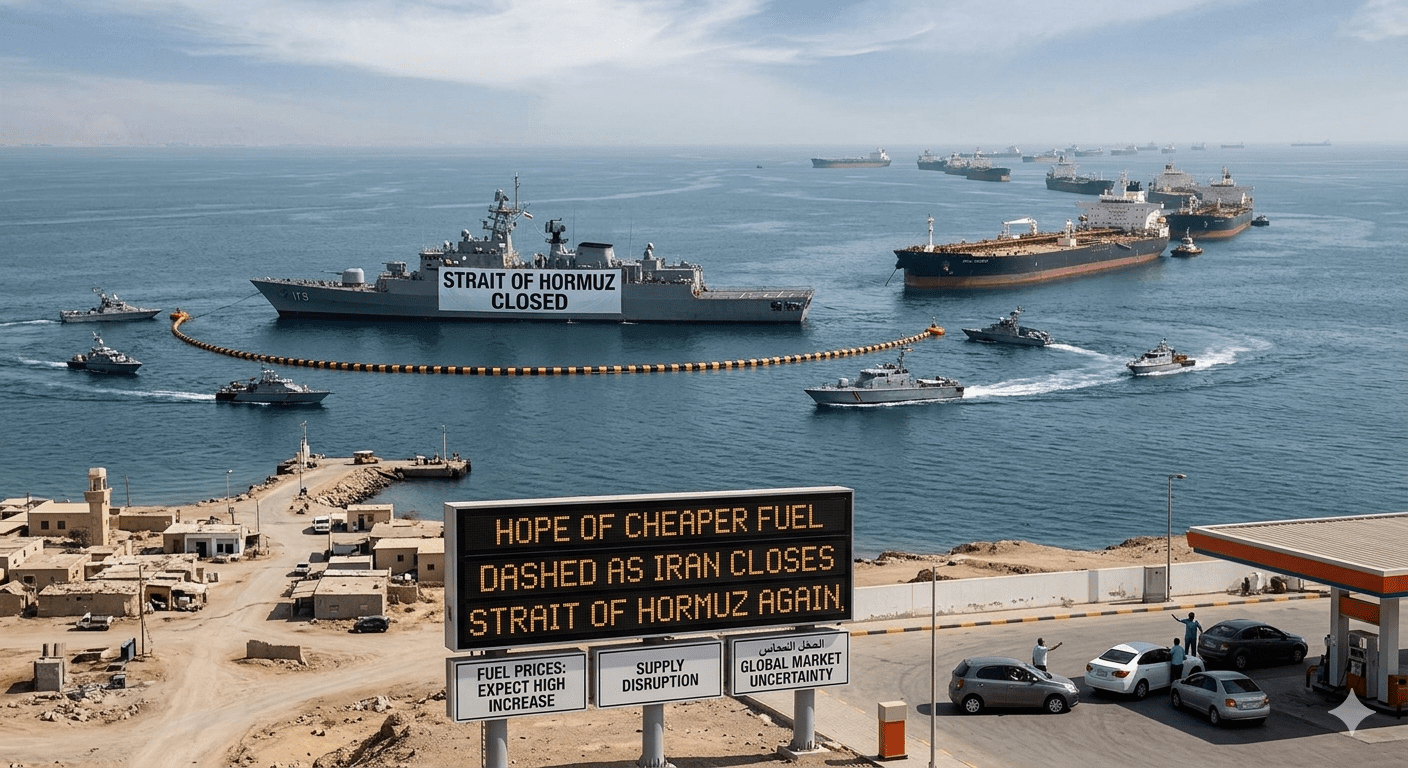 Hope of Cheaper Fuel Dashed as Iran Closes Strait of Hormuz Again