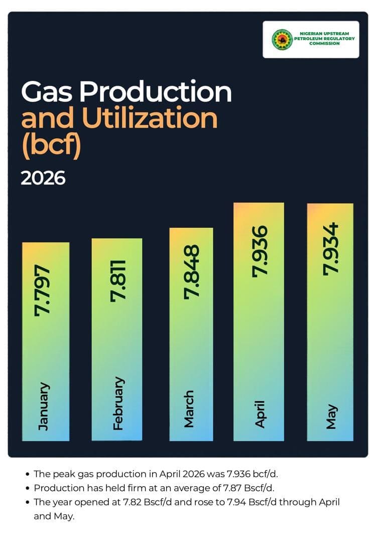 Nigeria's Daily Gas Production rises to 7.93bcf/D as Domestic Sales Surge